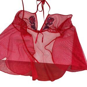 Shirley of Hollywood Lingerie Sheer Slip Medium Red Embroidered